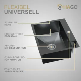 Hago Einbauspüle 55 x 45 cm Anthrazit/Grau