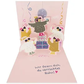 Grafik-Werkstatt |Pretty Pop-Up Mini-Karte | dreidimensional | Geburtstag | verrücktes Huhn