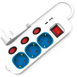 Roline Steckdosenleiste mit Schalter + Fast Charger, 3-fach, 3m, weiß/blau (19.07.2345)