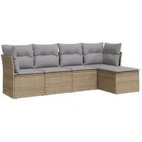 vidaXL 5-tlg Garten-Sofagarnitur mit Kissen Beige Poly Rattan