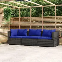 NITCA 3-Sitzer-Sofa Balkon Lounge Klein Rattan,Loungemöbel Klein Grau und Dunkelblau,Lounge Klein Balkon,Gartensofa,Lounge Moebel Balkon Klein mit Kissen,Terrassenmöbel Rattan(2xEckteil+Mittelteil)