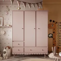 lookway Kleiderschrank  BABUSHKA  dreitürig  Buche  massiv  rosa