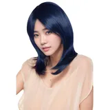 Prettyland blau-schwarz gesträhnte Mittellange Gestuft Glatte Schulterlange Pony Perücke Wig C1350