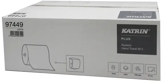 KATRIN Handtuchrollen Plus System M2 2-lagig weiß 6 Rollen/Paket, Außenabwicklung, 21 cm x 150 m