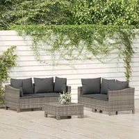 Ankonbej 5-tlg. Garten-Lounge-Set mit Kissen Grau Poly Rattan - Grau