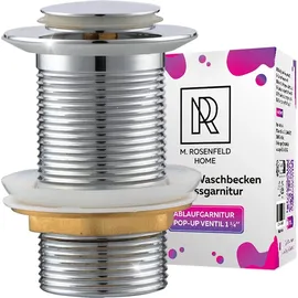 M. ROSENFELD Home Ablaufgarnitur Waschbecken OHNE Überlauf mit Knopf - Chrom Ablaufventil Pop Up 1 1/4 zoll aus Edelstahl & Messing für Waschtisc...