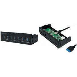 Logilink UA0342 - 5,25" USB 3.0 Hub (7-Port) mit Schnellladeport und Datenübertragungsraten bis zu 5 GBit/s