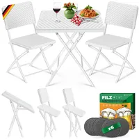KESSER Bistrotisch 3-teiliges Bistroset (3-St., 1x Balkontisch mit 2 Stühlen & 6 Filz-Untersetzer), Rattan Balkonmöbel UV- & Wetterbeständig Sitzgruppe Gartenmöbel schwarz|weiß
