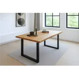 Baumkantentisch Esstisch Wildeiche 120 x 80 cm schwarz matt SERRA - Braun