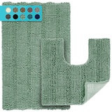 JARITTO Badezimmerteppich Set 2 Teilig rutschfest für Badewanne, Dusche und Badezimmer & Wc Vorleger mit Ausschnitt U-Förmige Waschbar Mikrofaser Saugfähig - 51 x 81 cm + 51 x 51 cm (Blassgrün)