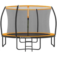 SONGMICS Gartentrampolin Ø 244/305/366/427 cm, Ø 366 cm, bis zu 80-150 kg belastbar, Trampolin mit Leiter und Sicherheitsnetz orange 366 cm