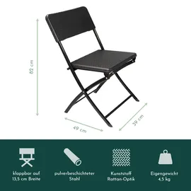 Lemodo Klappstuhl 2er Set Stühle, schwarz Rattan-Optik, Campingstuhl