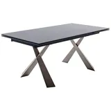 CASAVANTI Esstisch BADESI 180-280 x 95 cm Edelstahl/schwarz - Höhe 76 cm - X-Gestell Edelstahl gebürstet - Tischplatte Keramik/Glas schwarz lackiert 13 mm - Stirnauszug