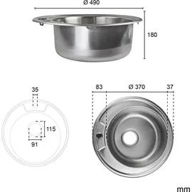 stabilo-sanitär Ronda 3 rund links Einbauspüle edelstahl Handbetätigung 490 x 490 mm