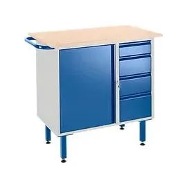 ROLLCART Werkbank Stahl 1000x600mm grau 4 Schubladen