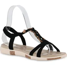 Stiefelparadies Damen Riemchensandalen in Schwarz,