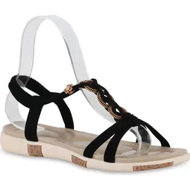 Stiefelparadies Damen Riemchensandalen in Schwarz,