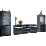 Vladon Wohnwand, Schwarz Hochglanz, Holzwerkstoff, 286x122.5x35 cm, Wohnzimmer, Wohnwände, Wohnwand-Sets