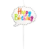 IDENA 50098 Partykerze Sprechblase Happy Birthday, Geburtstagskerze aus Paraffinwachs, lebensmittelecht, Größe Motiv ca. 4,5 x 4 x 0,7 cm, Länge Spieß ca. 4,5 cm