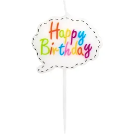 IDENA 50098 Partykerze Sprechblase Happy Birthday, Geburtstagskerze aus Paraffinwachs, lebensmittelecht, Größe Motiv ca. 4,5 x 4 x 0,7 cm, Länge Spieß ca. 4,5 cm