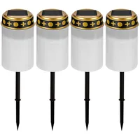 Vegena 4 Stück Led Grablicht, Led Grabkerze Solar Grablicht Friedhofskerze Outdoor Wasserdichte Grableuchte Stabilisierungsbügel Erdspieß(Weiß)