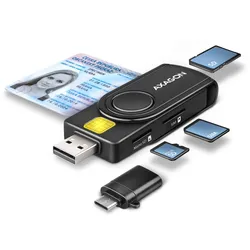 AXAGON CRE-SMP2A USB Smart card & SD/microSD/SIM PocketReader, USB 2.0, Schwarz,