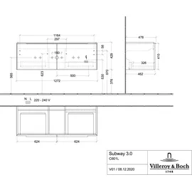 Villeroy & Boch Waschbeckenunterschrank 2 Auszüge 127,2 x 43,2 x 47,8 cm Marine Blue
