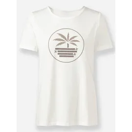 Heine T-Shirt HEINE "T-Shirt", Damen, Gr. 42, beige (ecru, taupe, bedruckt), 95% Baumwolle, 5% Elasthan, bedruckt, gemustert, mehrfarbig, Rundhals, Shirts T-Shirt