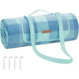 SONGMICS Picknickdecke, 200 x 200 cm, mit 4 Erdankern, groß, Campingdecke, für Park, Garten, Strand, wasserdicht, faltbar, grün-blau GCM011Q02