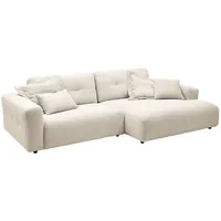 KAWOLA Ecksofa, Creme, Schwarz, Echtholz, 3-Sitzer, Füllung: Kaltschaum, Ottomane