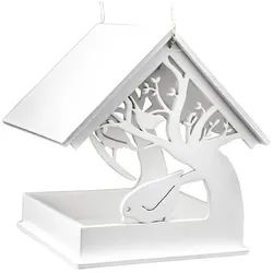 HTI-Living Vogelhaus Vogelfutterhaus Weiß Mina, Futterhäuschen mit Baum-Motiv weiß