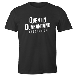 MoonWorks Print-Shirt Herren T-Shirt Film Parodie Quentin Qarantäno Satire Corona Quarantöne StayHomeMoonworks® mit Print schwarz S