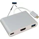 helos Dockingstation, USB 3.1 Type-C St/3xUSB/HDMI/Type-C Bu, PREMIUM 4K, silber