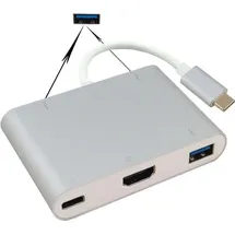 helos Dockingstation, USB 3.1 Type-C St/3xUSB/HDMI/Type-C Bu, PREMIUM 4K, silber