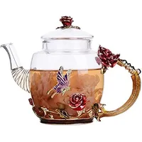 YBK Tech Emaille Glas Teekanne in Geschenkbox, kleine Teekanne für Kung Fu Tee (Rote Rose)