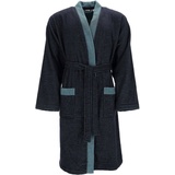 Esprit Herrenbademantel Double Stripe, Langform, Webfrottier, Kimono-Kragen, Gürtel, Doubleface Kimonomantel blau