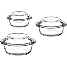 Pasabahce 159021 3er-Set 6-teilig Borcam Kasserolle 3er Set Glas Auflaufform rund mit Deckel Bräter Schüssel Glasschale