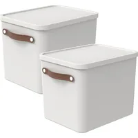 Rotho 2er-Set Aufbewahrungsbox 27l mit Deckel (Weiss)