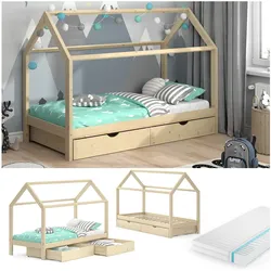 VITALISPA Kinderbett Hausbett Schubladen Bett Holz Kinderhaus weiß 90x200 cm