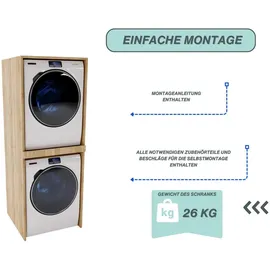 craftpak Waschmaschinenschrank Beige, Holzwerkstoff, 66x180x51 cm Waschküche, Waschmaschinenschrank