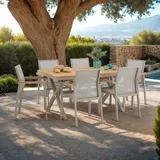 CARO-Möbel Gartenmöbel Set in Holzoptik, Stühle mit Netz witterungsbeständig bespannt