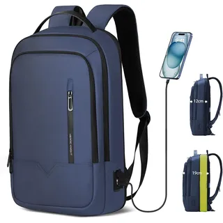 Rucksack Herren erweiterbarer Laptop Backpack 15,6 zoll Wasserdicht Business Rucksack mit USB-Anschluss Backpack Reiserucksack Handgepäck Casual Daypack für Arbeit Schule Uni Reisen– Blau