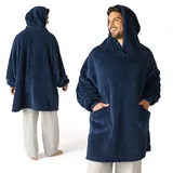 BEDSURE Hoodie Decke mit Ärmeln - Kuschelpullover als Geschenke für Männer - Übergroßer Tragbare Decke Kuscheldecke mit Ärmeln Geschenke zum Vatertag Männertag Herren Damen xxl, Blau 107x90 cm