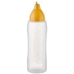 APS Quetschflasche NON DRIP, tropffrei, Dosierflasche aus Polyethylen mit Schraubdeckel und Skalierung, Maße (Ø x H): 7 x 25,5 cm, Farbe gelb