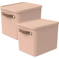 Rotho 2er-Set Aufbewahrungsbox 27l mit Deckel (Rosa)