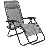Gartenliege Sonnenliege Relaxliege Grau 120kg Klappbar Seitenablage Vilde