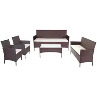 Mendler 3-2-1-1 Poly-Rattan Garten-Garnitur Halden, Lounge-Set Sitzgruppe Sofa ~ braun-meliert, Kissen creme