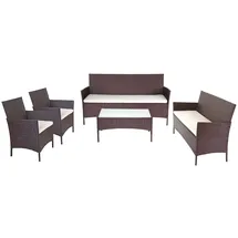 Mendler 3-2-1-1 Poly-Rattan Garten-Garnitur Halden, Lounge-Set Sitzgruppe Sofa ~ braun-meliert, Kissen creme