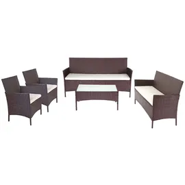 Mendler 3-2-1-1 Poly-Rattan Garten-Garnitur Halden, Lounge-Set Sitzgruppe Sofa ~ braun-meliert, Kissen creme