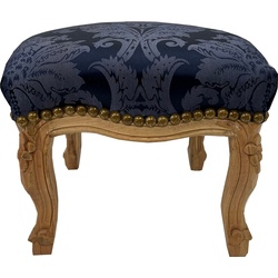 Casa Padrino Barock Fußhocker Royalblau Muster / Naturfarben - Handgefertigter Antik Stil Hocker mit elegantem Muster - Wohnzimmer Möbel im Barockstil - Barock Möbel